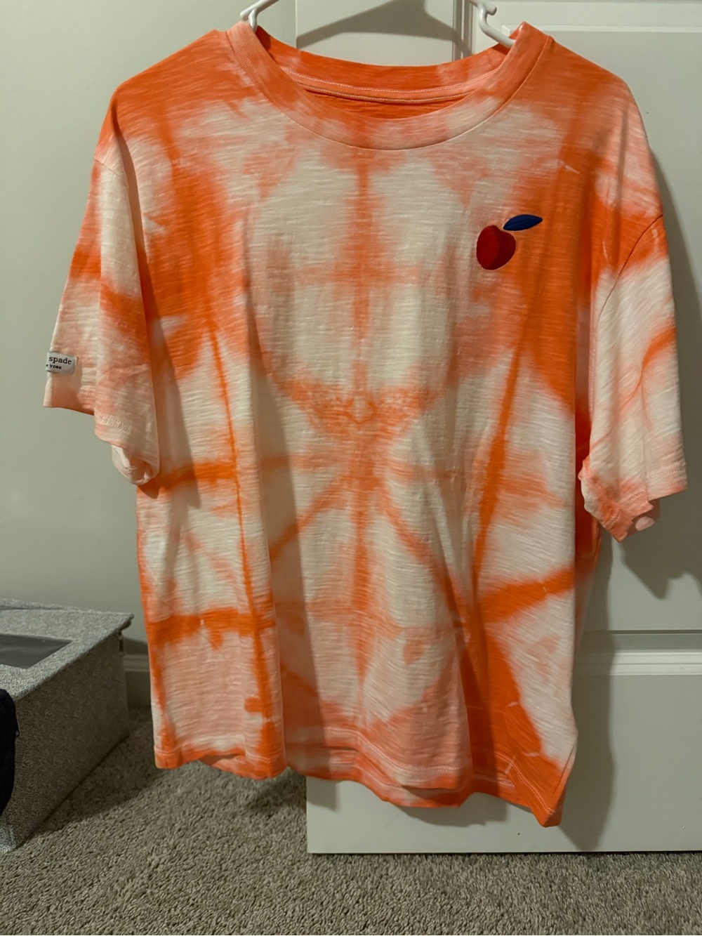 NWOT kate spade Orange and White Tie-Dye Tee with Red Fruit Graphic
